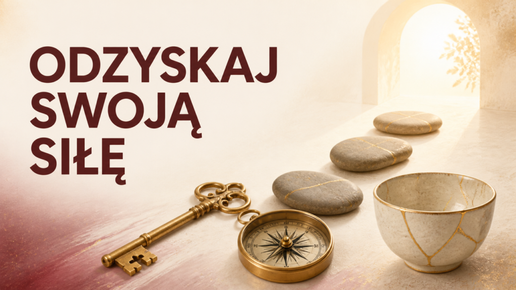 Klucz, kompas i trzy kamienie na jasnym tle
