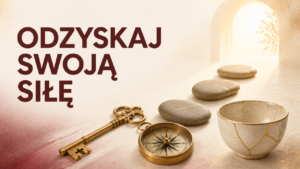 Klucz, kompas i trzy kamienie na jasnym tle