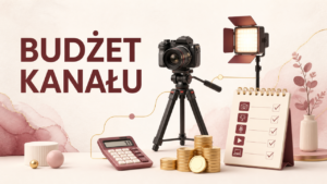 Aparat, lampa, kalkulator, monety i checklista symbolizujące budżet kanału YouTube