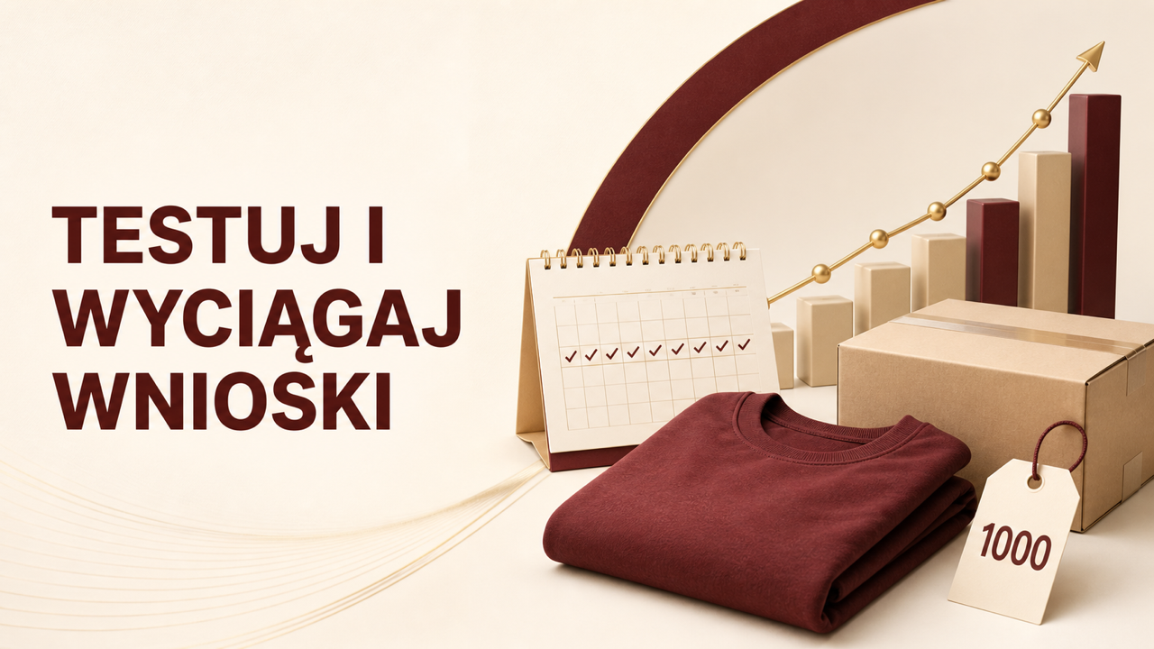 Bordowa bluza, pudełko, kalendarz i złoty wykres na jasnym tle