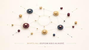 Sieć różnych złotych figur połączonych wokół jasnego centrum z napisem Wspólna odpowiedzialność